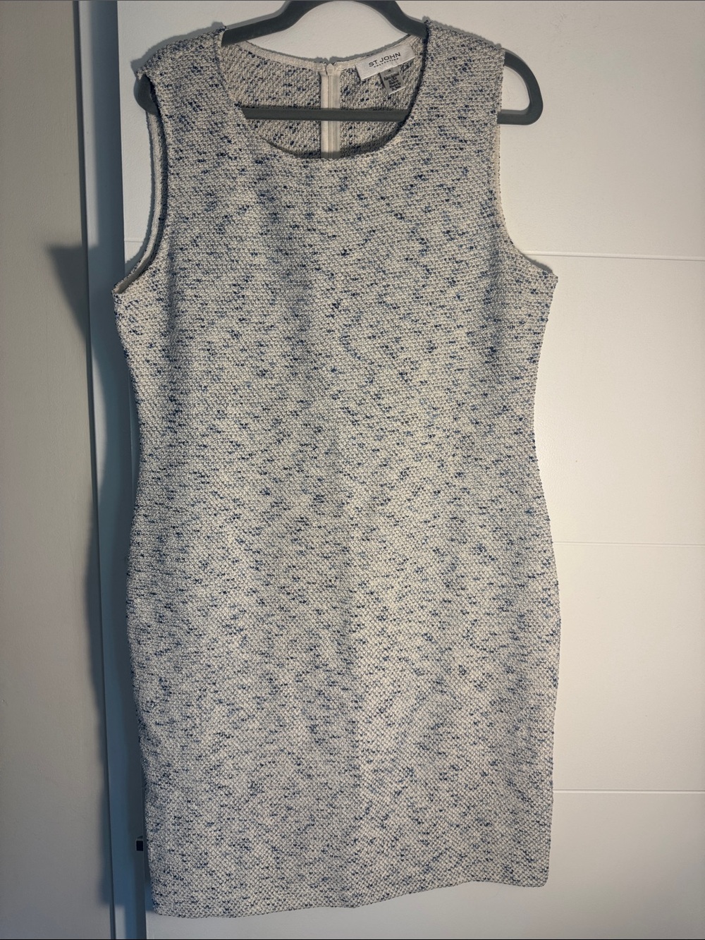 St. John Cream Tweed Sheath Dress with Navy Flecks